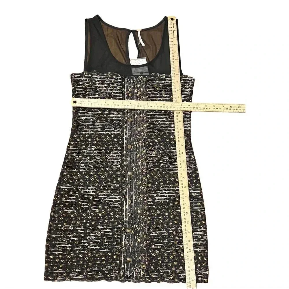 FREE PEOPLE Gray Floral Sleeveless Ruffle Shimmy Bodycon Mini Dress Small